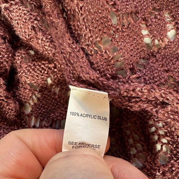 Moral Fiber Crochet Cardigan Duster Medium Open Front Dusty Rose Boho Festival - Picture 6 of 8